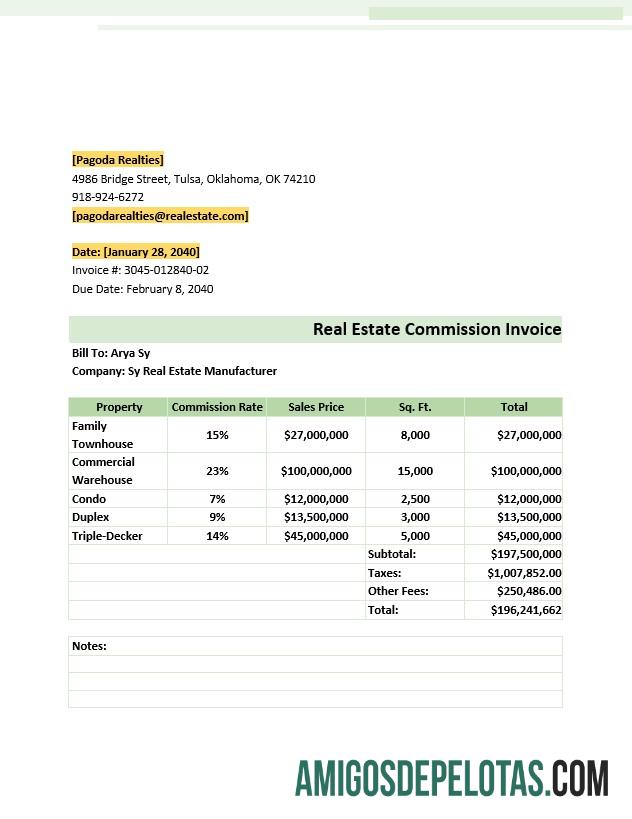 para download Modelo de fatura de comissão imobiliária